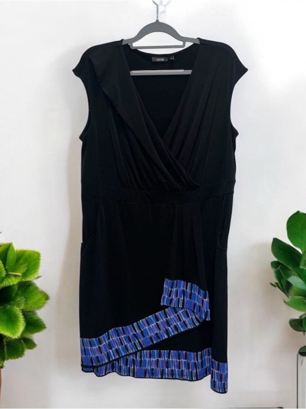 Apt. 9 Women's Short Sleeve Surplice Neckline Dress Black Blue Plus Size 1X
